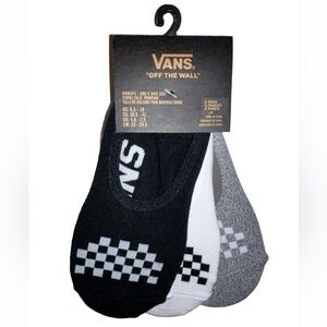 Vans No Show Socks 3 Pair Women 6.5-10 Black White Gray wLogo Check Off The Wall